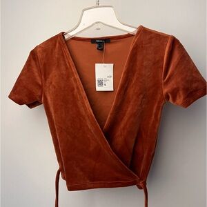 Forever 21 Rust orange Amber Velvet Wrap Tie Top NWT